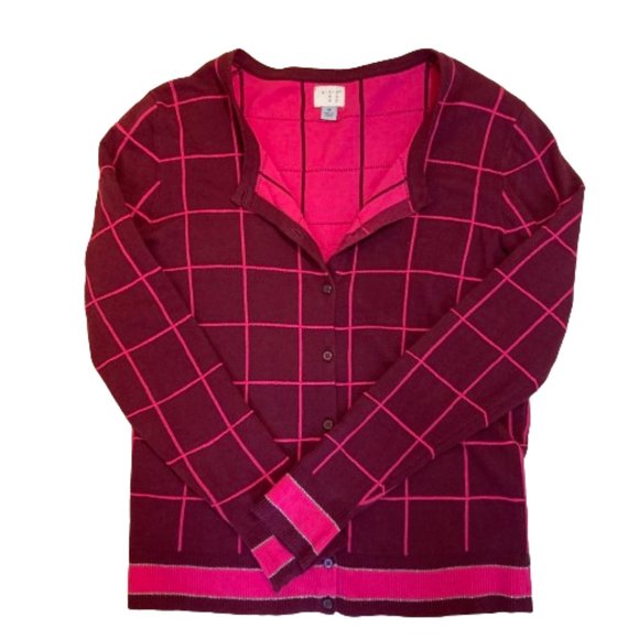 A New Day Cotton Cardigan Sweater in Wine and Pink, Sparkle Trim, sz Sm/Medium - Picture 8 of 8